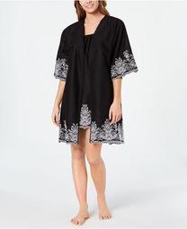 Embroidered Woven Cotton Chemise Nightgown and Wrap Robe Set, Created for Macy's