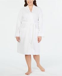 Plus Size Striped Texture Knit Robe, Created for Macy's