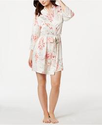 Caterina Floral-Print Satin Wrap Robe