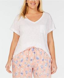 Plus Short-Sleeve Knit Pajama Shirt, Created for Macy's
