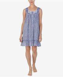 Cotton Floral-Print Venise Lace Chemise Nightgown