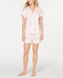 Notch Collar Top and Shorts Printed Pajama Set