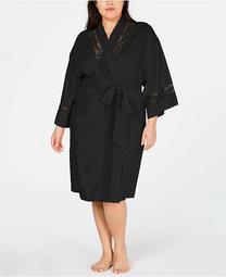 Plus-Size Embroidered Lace Knit Robe, Created for Macy's