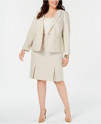 Plus Size Seamed Pleated Skirt Suit