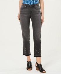 Grommet-Trimmed Straight-Leg Cropped Jeans, Created for Macy's