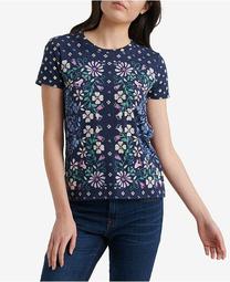 Floral Scarf Print Cotton T-Shirt