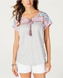 Lace-Up Peasant Top, Created for Macy's