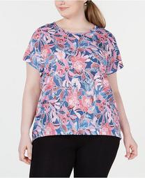 Plus Size Wallflower Printed Keyhole-Back T-Shirt, Created for Macy's