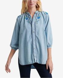 Embroidered Button-Up Top