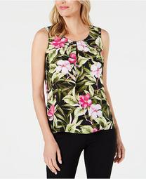 Pleated Floral-Print Top