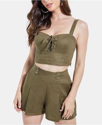Nydia Printed Lace-Up Crop Top