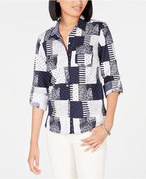 Cotton Patchwork-Print Blouse, Created for Macy's