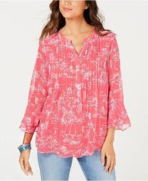 Printed Pintuck Bell-Sleeve Top, Created for Macy's