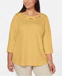 Plus Size 3/4-Sleeve Cutout Top, Created for Macy's