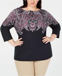 Plus Size Printed 3/4-Sleeve Top, Created for Macy's