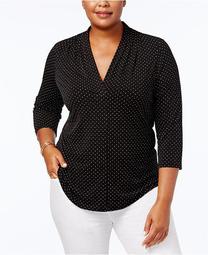 Plus Size Dot Print V-Neck Top, Created for Macy's
