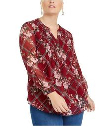 Plus Size Printed Pintuck-Front Top, Created for Macy's