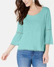 Petite Crochet-Trim Bell-Sleeve Top, Created for Macy's