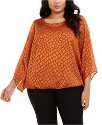Plus Size Printed Angel-Sleeve Bubble Top, Created for Macy's