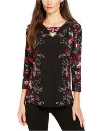 Printed Keyhole 3/4-Sleeve Top, Created for Macy's