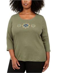 Plus Size Cotton Sequined Graphic Top, Created For Macy's