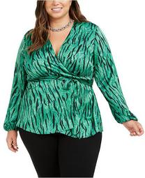 INC Plus Size Animal-Print Wrap Top, Created for Macy's