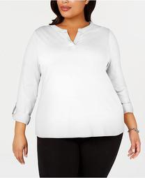 Plus Size Supima® Cotton Split-Neck Top, Created for Macy's