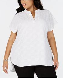 Plus Size Split-Neck Textured Top, Created for Macy's