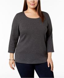 Plus Size Cotton Scoop-Neck Top, Created for Macy's
