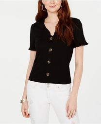 Juniors' Button-Trimmed Ruffle Top, Created for Macy's