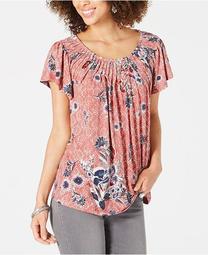 Petite Printed Pleated Top, Created for Macy's