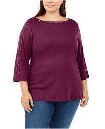 Plus Size Studded Boat-Neck Top, Created for Macy's