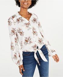 Juniors' Printed Tie-Front Top, Created for Macy's
