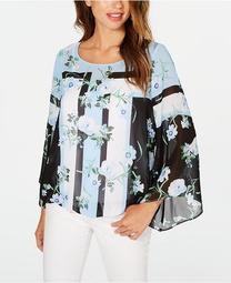 Petite Printed Angel-Sleeve Blouse, Created for Macy's