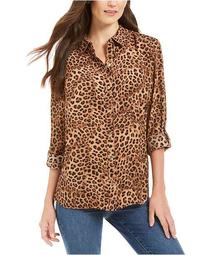 Petite Printed Roll-Tab-Sleeve Top, Created for Macy's