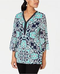 Petite Printed Embellished Top, Created for Macy's