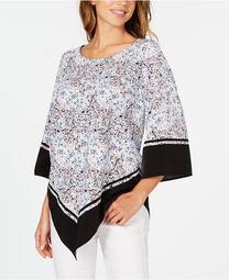 Petite Printed Poncho Blouse, Created for Macy's