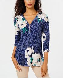 Petite Printed Zip-Neck Tunic, Created for Macy's