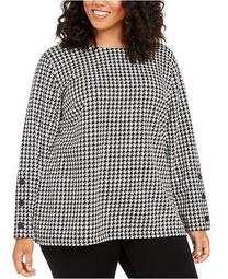 Plus Size Houndstooth-Check Top