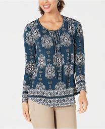 Petite Medallion Lace-Up Top, Created for Macy's