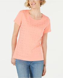 Petite Cotton Star-Stud Top, Created for Macy's