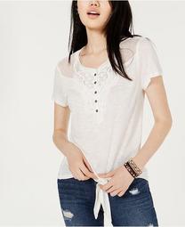 Juniors' Crochet-Trimmed Tie-Front T-Shirt, Created for Macy's