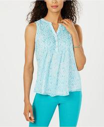 Petite Seahorse-Print Pintucked Top, Created for Macy's
