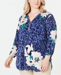 Plus Size Printed Zip-Neck Tunic, Created For Macy's