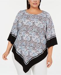 Plus Size Printed V-Hem Top, Created for Macy's