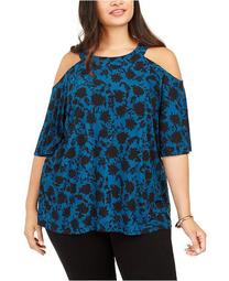 INC Plus Size Printed Cold-Shoulder Top, Created For Macy's