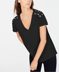 INC Petite Cotton Crisscross-Trim Grommeted Top, Created for Macy's