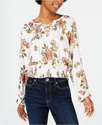 Juniors' Lace-Up Peasant Top, Created for Macy's