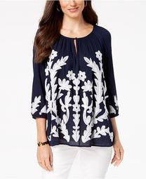 Petite Embroidered Gauze Top, Created for Macy's