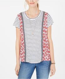 Petite Mixed-Print Striped T-Shirt Created for Macy's